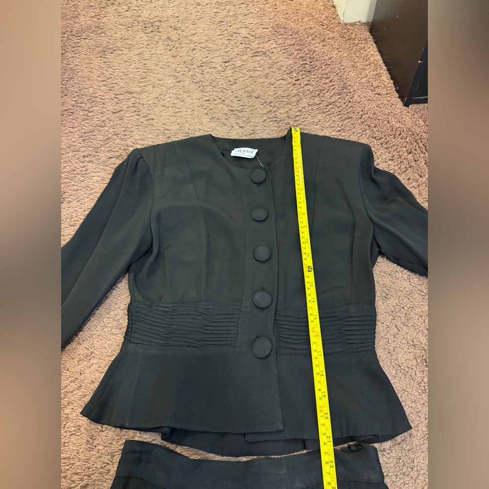 Vtg Atina Karon Crosby Black Peplum Skirt Suit Shoulder Pads 8 RUNS SMALL - Picture 3 of 9
